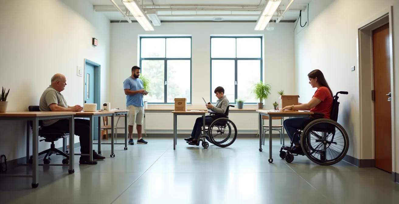 Senior volunteers engaged in various adaptive volunteer activities showing seated, mobile, and skill-based roles.