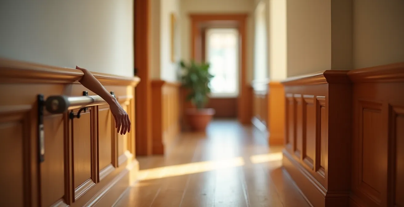 Stylish hallway with integrated wood wainscoting protecting walls at wheelchair height
