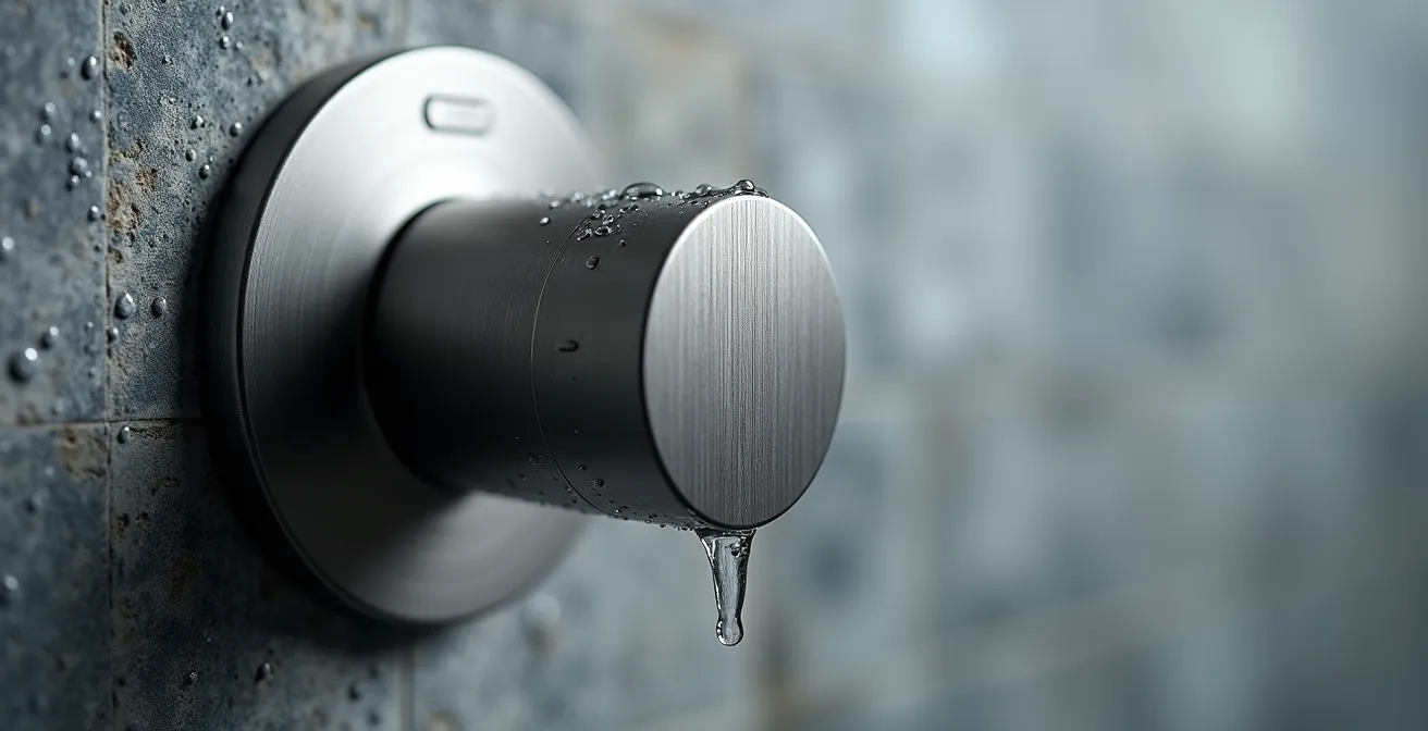 Close-up of accessible shower valve with lever handle