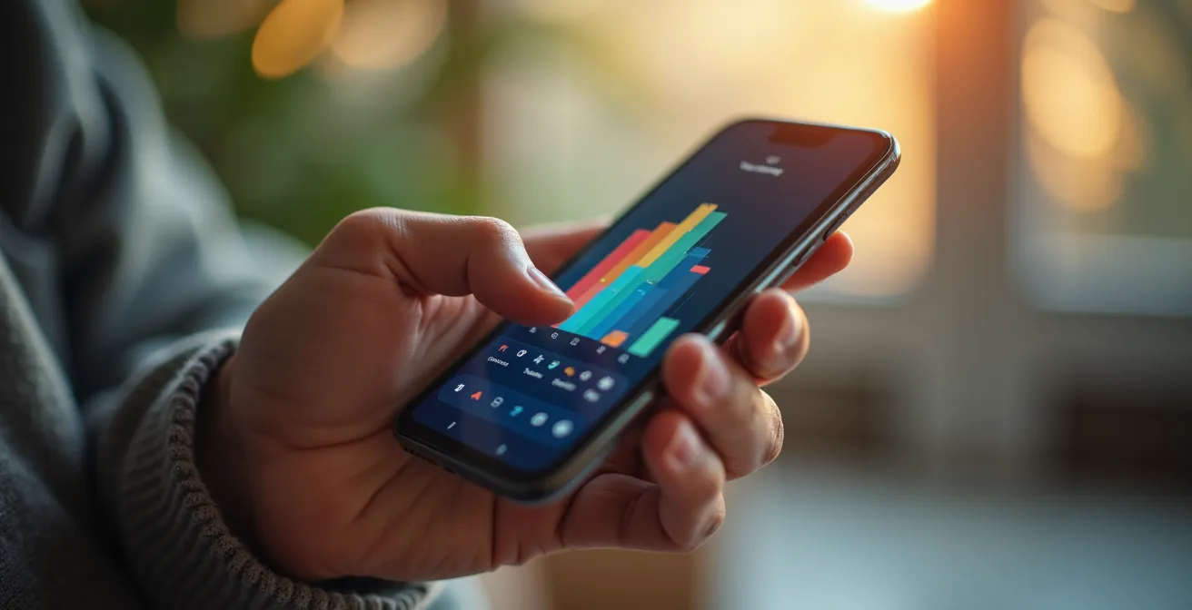 Close-up macro view of a smartphone showing notification settings interface with blurred background